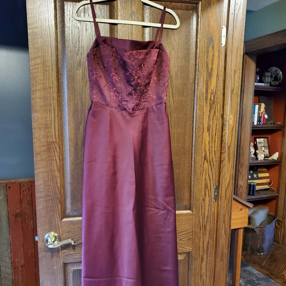 Cache Formal Satin Gown Dress Maroon Burgundy